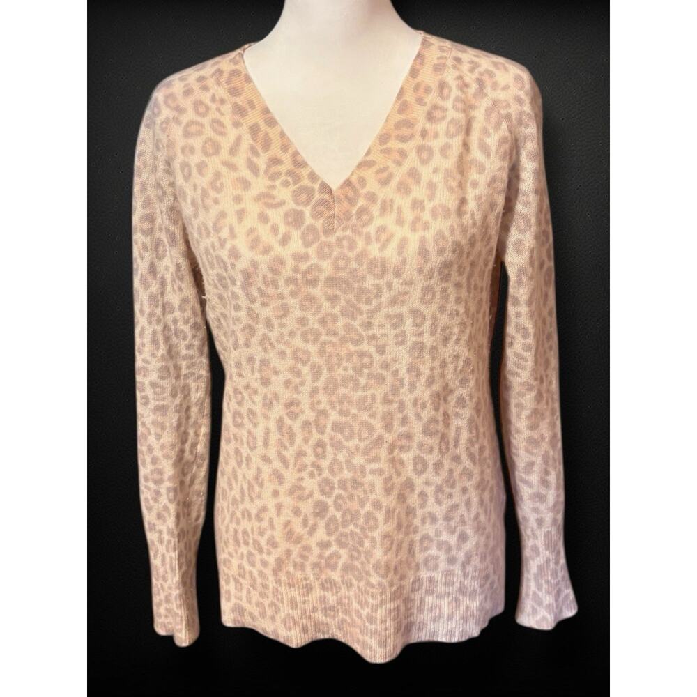 360Cashmere Leopard Print 100% Cashmere Geraldine V-Neck Sweater Women’s Small
